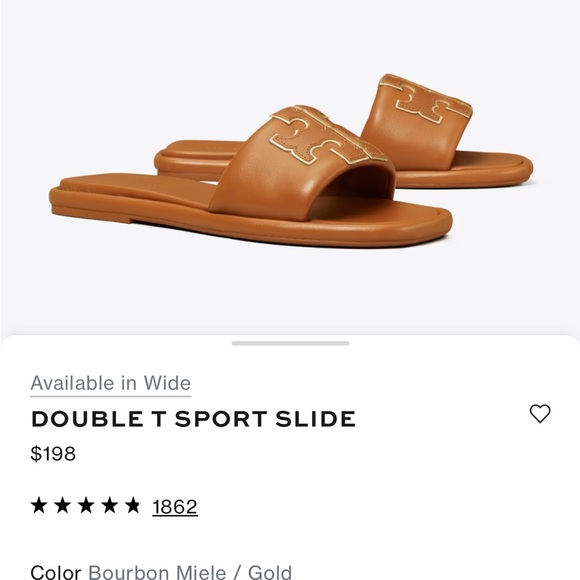 NWT TB Double T Sportslide napa leather/calf. Color Aged Camello/Gold - Picture 6 of 6